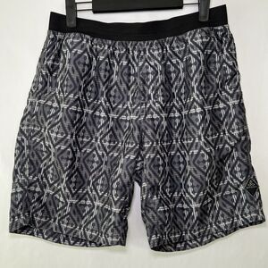 Prana Hybrid Athletic Shorts Men Size Medium Gray Geometric Pockets Pull On 30x8